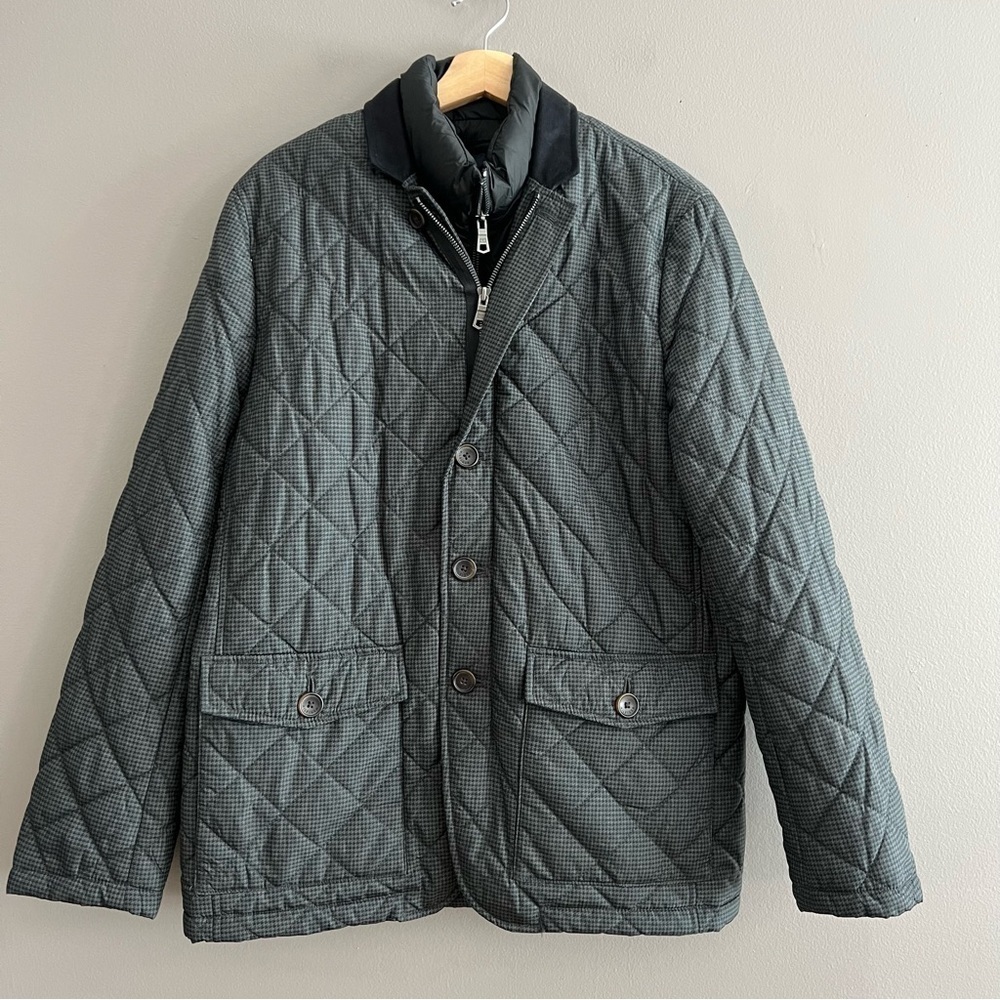 Tommy Hilfiger Men's Herringbone Pockets Quilted Full Zip Buttons Coat Gray Sz M